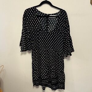 Anthropologie Dark blue floral bell sleeve dress